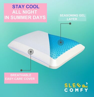 Подушка SLEEP COMFY преміум-класу з гелевої піни з ефектом пам&39яті ортопедична підтримка шиї, сертифікована Oeko-Tex, технологія охолоджувального гелю для всіх положень сну (комфорт влітку та взимку) з ефектом пам&39яті 60x40x13