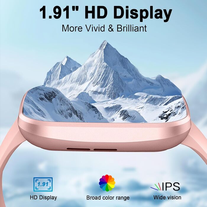 Розумний годинник для чоловіків та жінок, 1.91-дюймовий HD Smart Watch з Bluetooth-дзвінками, фітнес-трекер, крокомір з понад 110 спортивними режимами, монітор сну, пульсометр SpO2, водонепроникний фітнес-годинник IP68 для Android та iOS, рожеве золото