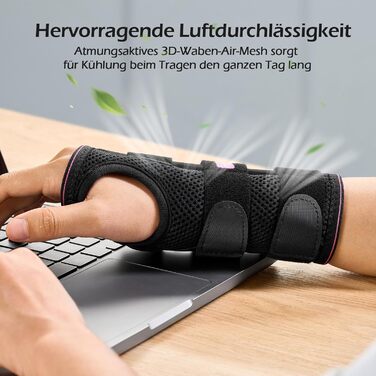 Шина для синдрому карпального каналу праворуч, довгий бандаж на зап&39ястя для нічного та денного використання, дихаюча пов&39язка на руку для жінок та чоловіків при тендиніті, болю в гангліях, розтягненнях, переломах, правій руці (рожево-червона) L