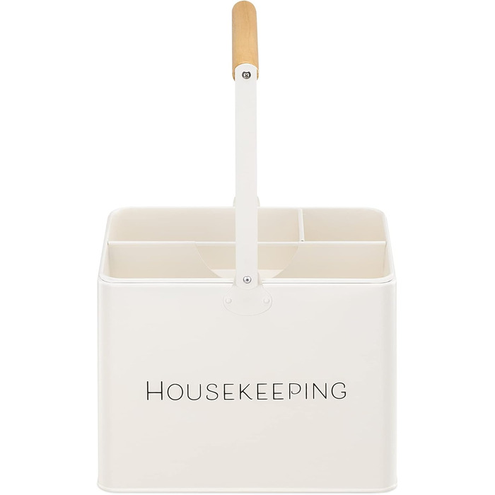 Коробка для домашнього господарства Navaris - 3 знімні відділення - Органайзер для засобів для чищення з ручкою для зберігання посуду - Вінтажний кошик для прибирання - Білий матовий