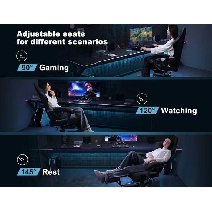 Ігрове крісло з дихаючої шкіри з подушкою кишенькової пружини, високе ергономічне офісне крісло з підголівником, комп&39ютерне ігрове крісло з підставкою для ніг для дорослих та підлітків