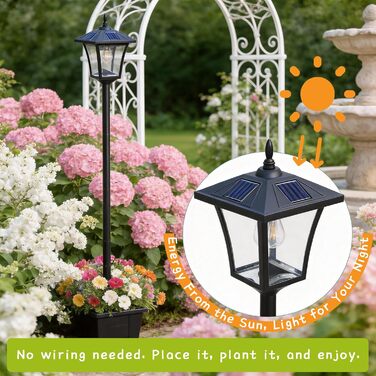 Сонячний ліхтар з кашпо, 150 см, світлодіодний, водонепроникний, чорний, сонячний ліхтарний стовп, стійкий до атмосферних впливів для зовнішнього використання