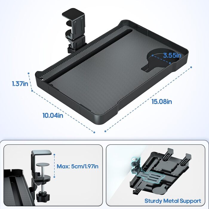 Прихована шухляда під столом KDD - Органайзер для столу з поворотом на 360 та кріпленням, з тримачем для напоїв, гачком для навушників, отвором для кабелю, тримачем для розетки для дому, офісу, школи