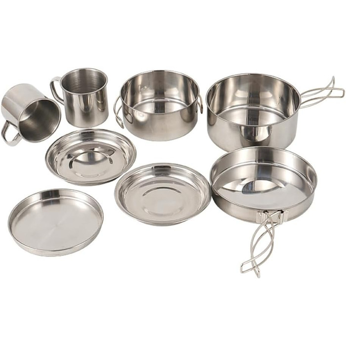 Предметний портативний набір для приготування їжі, чашки для кемпінгу на свіжому повітрі, пікніків, барбекю, 8 предметів, посуд з нержавіючої сталі для кемпінгу на свіжому повітрі, 8-