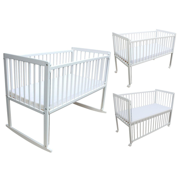 Дитяче ліжко/приліжко/колиска Micoland 3-в-1 120x60 см з матрацом білого кольору