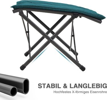 Складаний пуф для ніг EVER ADVANCED, складний табурет висотою 47 см, м&39яка підставка для ніг для крісел, садових та балконних стільців, похила лінія, зелений