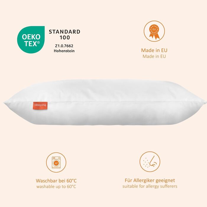 Дитяча подушка для сну 40x60 см, пухова подушка, подушка для голови 40 x 60 см, подушка 90 пух, 10 пір&39я, 100 бавовна, Downpass, зроблено в ЄС, Oeko-TEX, можна прати при температурі до 60 градусів, подушка для голови 40 x 60 см