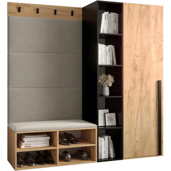 МЕБЛІ КРИСПІЛЬ Шафа-купе MIRO Комплект 1 з м'якими панелями Сучасний дизайн (Маніла 02 (Крем), Дуб крафт-золото Чорний матовий) Ду