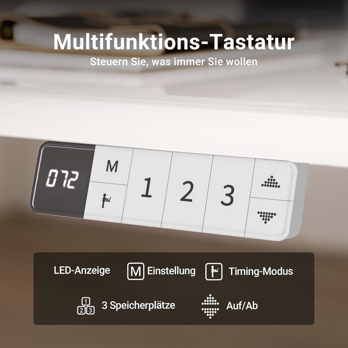 Стіл Claiks з регульованою висотою та скляною стільницею 120 x 60 см, електрично регульований, меблі для домашнього офісу, комп&39ютерний стіл, сучасний обідній стіл, стабільність та дизайн 120 x 60 см, супер білий