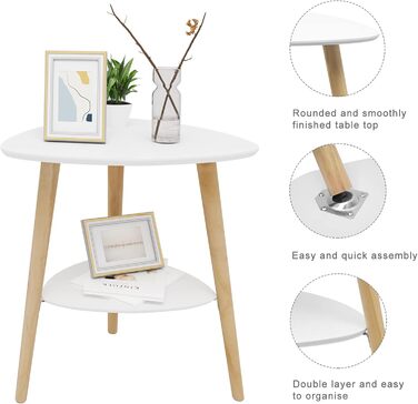 Приставний столик Диванний столик Журнальний столик Тумбочка Тумбочка біля ліжка Журнальний столик з 2 полицями Дерев&39яні ніжки МДФ 50x40x55 см Білий
