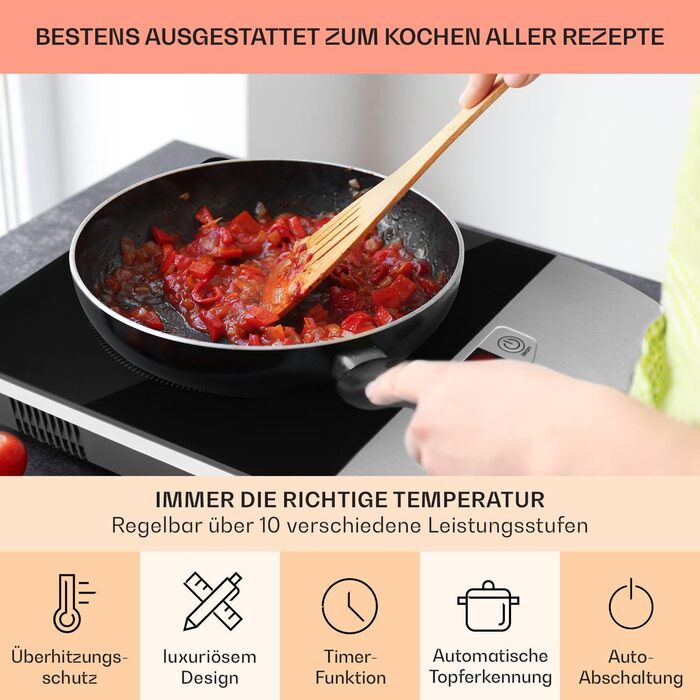 Індукційна варильна поверхня Klarstein, Електричні варильні поверхні, Сучасна варильна поверхня, Індукційна плита для кемпінгу, Індукційна плита 1 плита, Індукційна плита 1800 Вт