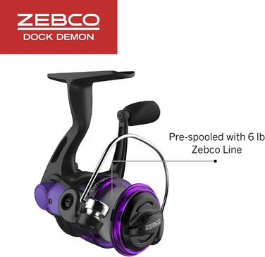 Котушка для спінінгу Zebco Dock Demon або Spincast та вудка, міцне скловолокно 76,2 см, комбінована котушка для спінінгу Quickset Anti-Reverse - фіолетова
