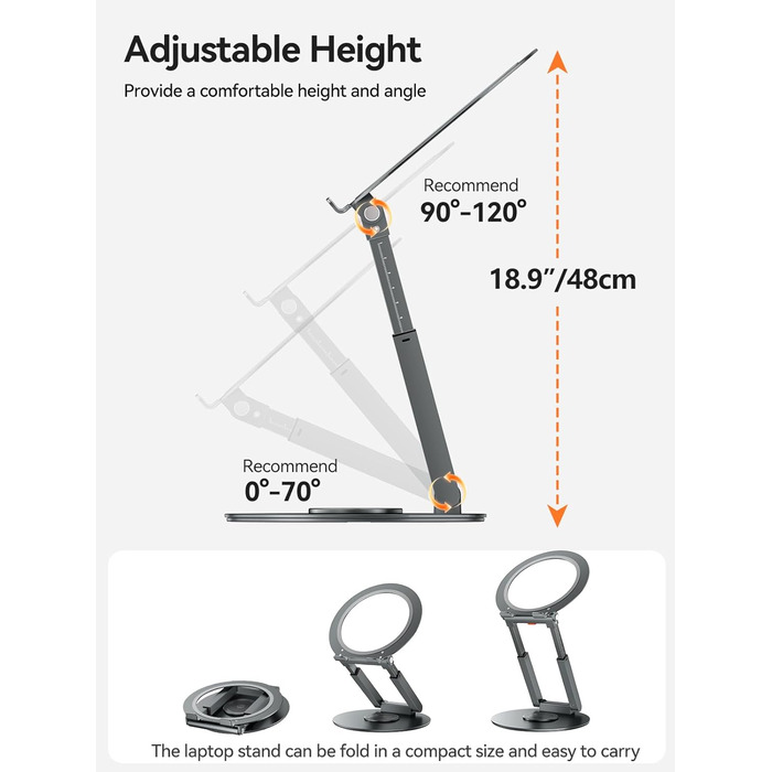 Стійка для ноутбука Anifrim 360 з регулюванням висоти та кута нахилу, розширювана, ергономічна підставка для ноутбука для стоячих столів, сумісна з MacBook та ноутбуками 10-17 дюймів, сірого кольору