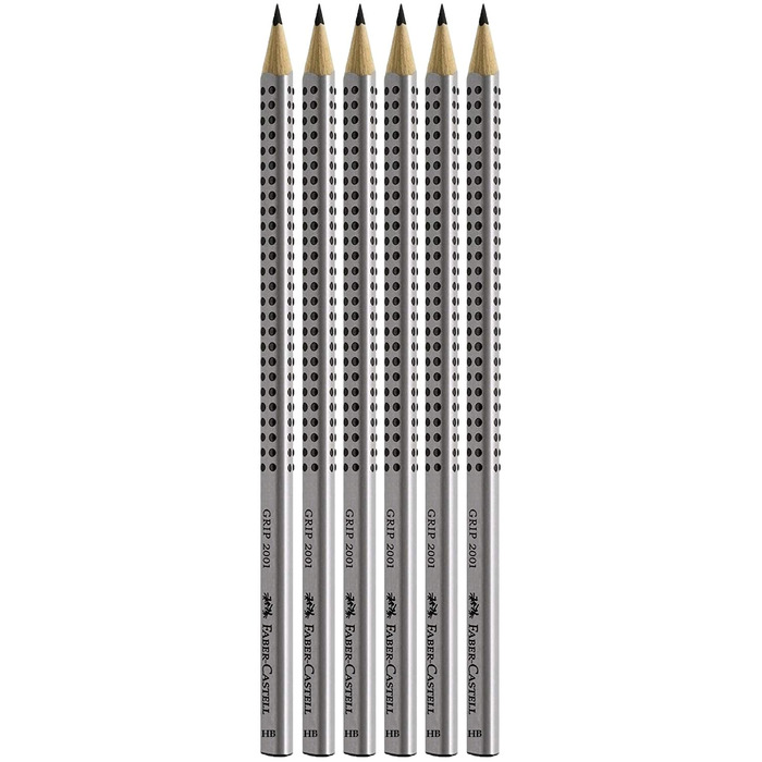 Олівці Faber-Castell 117697-6 GRIP 2001, твердість HB, колір корпусу срібний HB 6