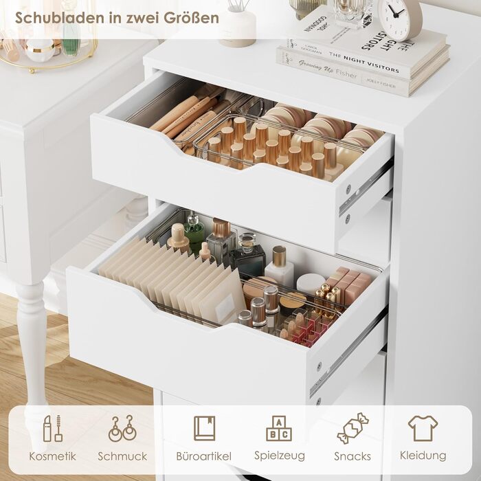 Комод з 6 шухлядами, вузький комод для спальні, вітальні, офісу, передпокою, 45x40x90,5 см, білий