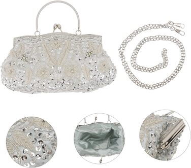 Вечірня сумочка-клатч з перлами, ручної роботи, багатоколірна, срібляста