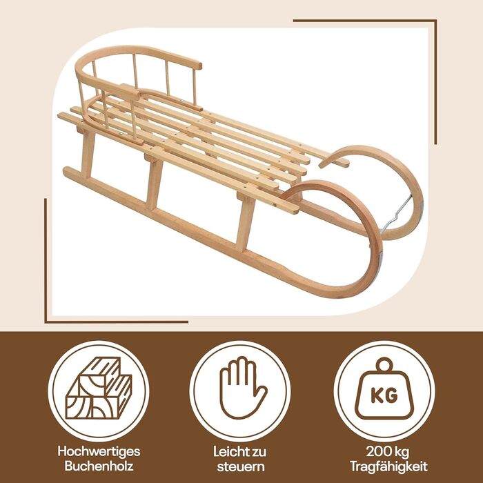 Найкраще для дітей - Дерев'яні санки санки з рогу 120 см зі спинкою санки з рогу санки для дітей з дерева дитячі санки з дерева ід