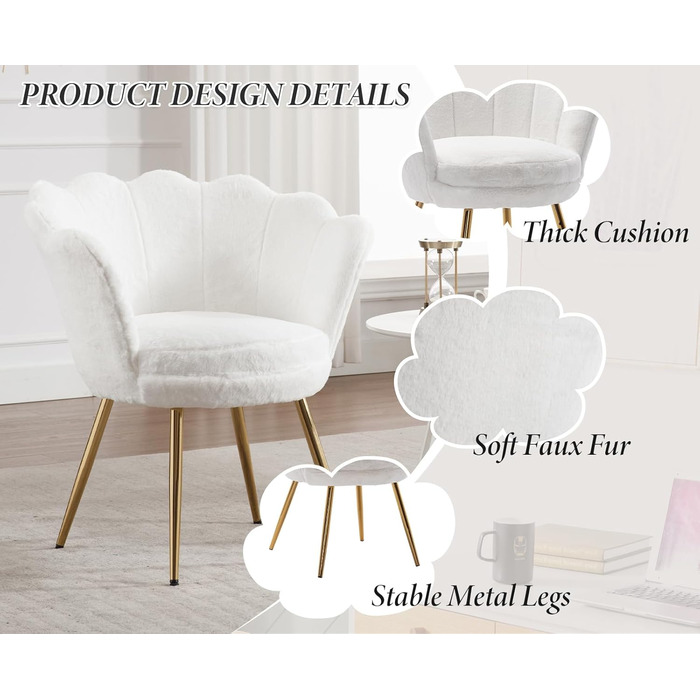 Крісло для вітальні з плюшевої тканини, крісло для туалетного столика із золотою основою, м&39яка оббивка з квітковим візерунком, крісло-гойдалка, крісло-реклайнер для вітальні/спальні, білий колір