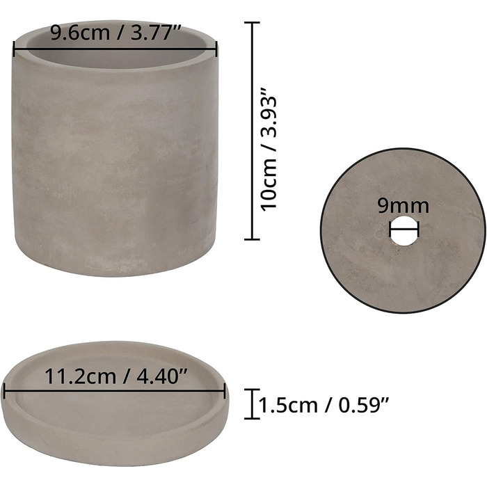 Набір горщиків для сукулентів BELLE VOUS (2 шт.) - Сірий цементний квітковий горщик з блюдцем - Круглі дренажні отвори для невеликих рослин, квітів, кактусів та трав - Стильний для дому, офісу та вікон