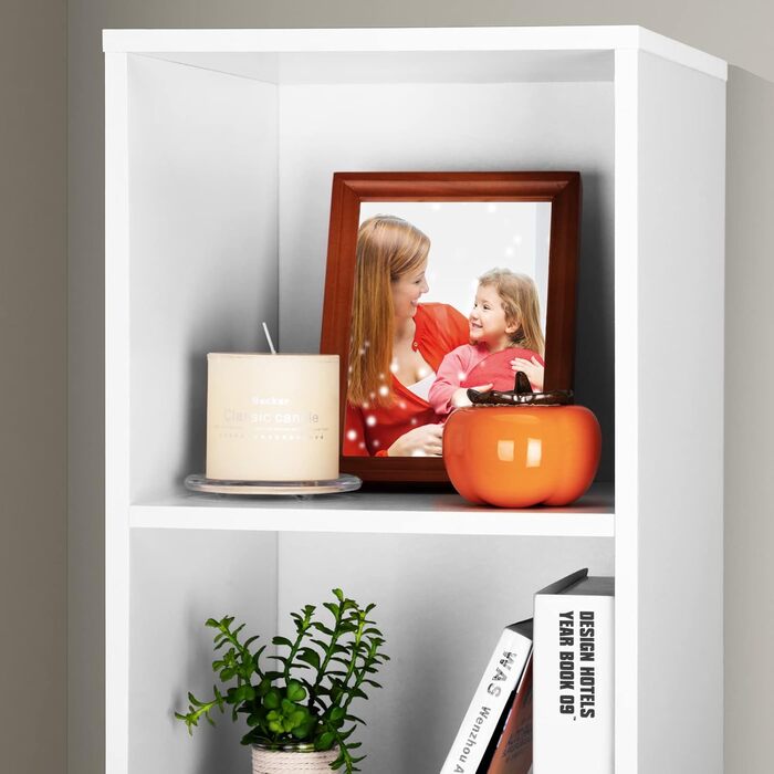 Книжкова полиця Casaria з 4 відділеннями 106x30x30 см, пристрій проти перекидання, захисні накладки на підлогу, вантажопідйомність 40 кг, вітальня, спальня, офісна полиця, окремостояча полиця, кубічна полиця, білий колір