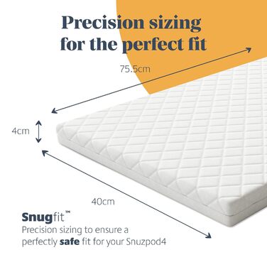 Матрац Mother Nurture Foam, білий, X см преміум-класу для дитячого ліжка, 80 x 40 x 3 см, підходить для Snuzpod3, 80 x 44 x 3 см Білий 80 x 44 x 3 см