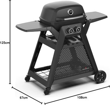Конфорочний газовий мангал GRANDSTATE BLACK KITE 200 з візком для барбекю, піддоном для збору жиру, потужною подвійною конфоркою,