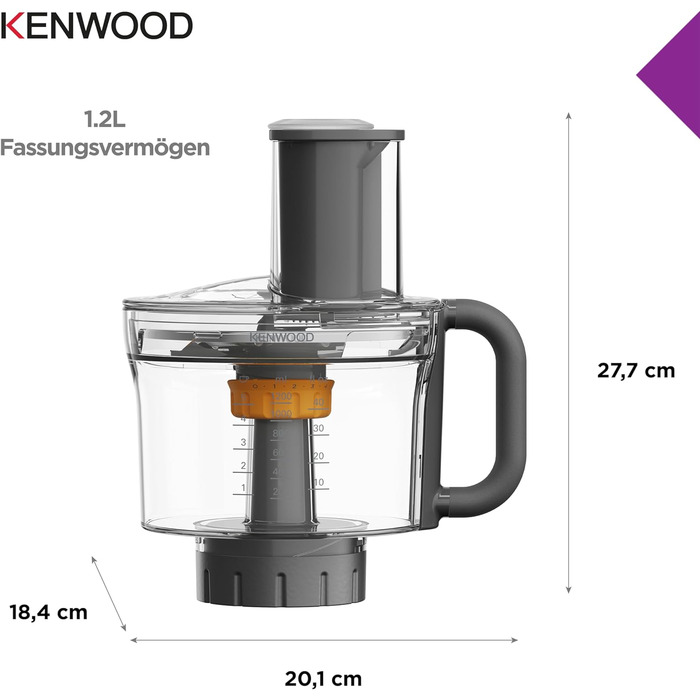 Мультиподрібнювач Kenwood MultiPro KAH65.000PL, аксесуари для кухонних комбайнів Kenwood Chef & Chef XL, 5 робочих дисків для решітки, решітки, різання, ніж з нержавіючої сталі, ємність 1,2 л, срібло