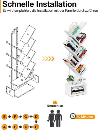 Книжкова полиця Coleshome у формі дерева, 6-ярусна окремостояча полиця, дерев&39яна книжкова полиця, підходить для вітальні та спальні, біла