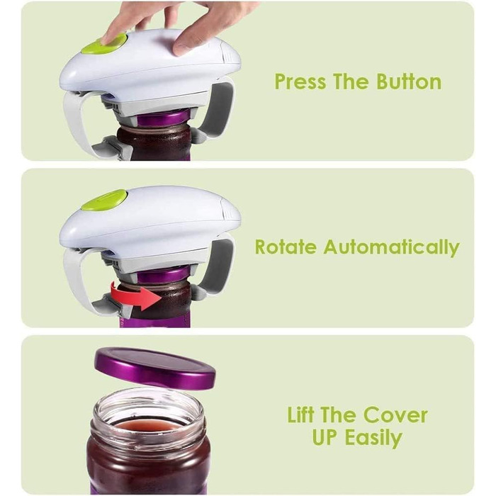 Електричний відкривач для банок Електричний відкривач для скла, ресторанний відкривач для банок, автоматичний відкривач кришки з гладким краєм для приватних осіб, артрит і домогосподарка, відкривачка для пляшок для артритних рук