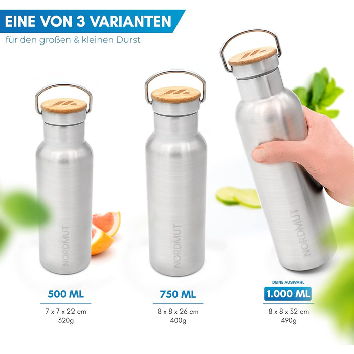 Ізольована пляшка для води NORDMUT з нержавіючої сталі 1 л заварник для чаю Термос, який можна мити в посудомийній машині Ізольована пляшка для дітей та дорослих Герметична пляшка для води З практичним заварником для чаю 1000 мл
