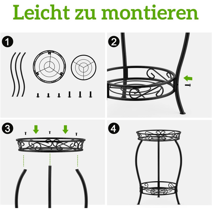 Металева підставка для рослин Bomblap, підставка для квітів 48 см, 2-рівнева підставка для квіткових горщиків, тримач для квіткових горщиків для використання в приміщенні та на вулиці, чорна кругла