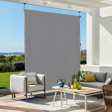 Вертикальний тент LEADZM із затискачем 200x305 см, розсувний та непрозорий, захист від ультрафіолету 50 та водонепроникний, не потребує свердління з ручним приводом для саду, тераси, балкона та вітальні, сірий 200x305 см