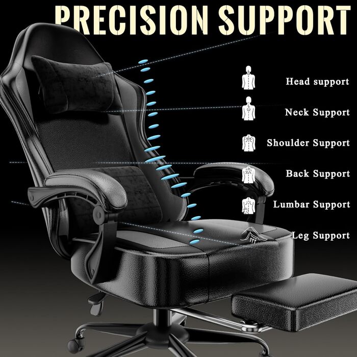 Ергономічне ігрове крісло, комп&39ютерне крісло з регульованою поперековою опорою, комп&39ютерне крісло зі штучної шкіри, стандартна модель (сірий та чорний)