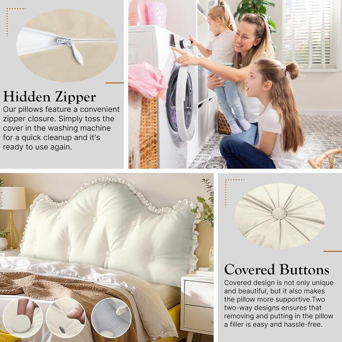 Подушка для ліжка, подушка для спини, подушка для читання для ліжка та дивана з подушкою для шиї та 2 круглими подушками, велика клиноподібна подушка з чохлом, який можна прати, ідеальна подушка для спини, на яку можна спиратися в ліжку, біла, 200*86 см