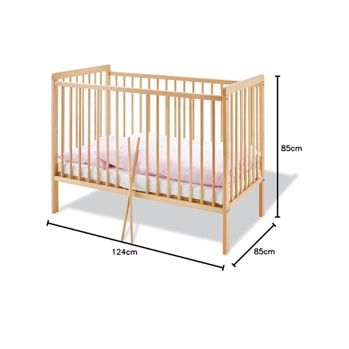 Дитяче ліжко Hanna (120 x 60 см) - з 2 знімними перекладинами, виготовлене з масиву бука, необробленого, 111314 -