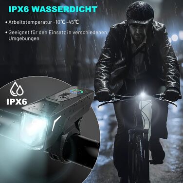 Комплект велосипедних ліхтарів TECHCYC із датчиком Lightsense, велосипедний ліхтар зі світлодіодним освітленням до 70 люкс, схвалено StVZO, велосипедний ліхтар із USB-перезарядкою, IPX6, передні велосипедні ліхтарі ємністю 2500 мАг та задній ліхтар ємніст