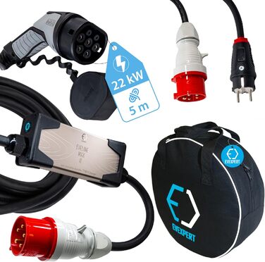 Зарядний кабель EVEXPERT Type 2 Schuko, Eveline Max I/II, 3,7-22кВт Smart EV зарядний пристрій та мобільна зарядна станція для еле