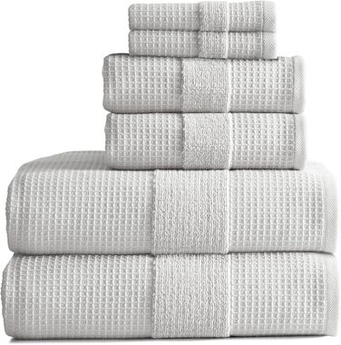 Набір вафельних рушників Aire & Raine з 100 бавовни, 6 предметів світлі вафельні рушники для ванних кімнат, двосторонні до м'якої