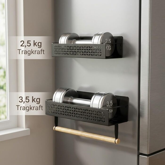 Набір магнітних підставок для спецій, 4 предмети (2 великі 2 маленькі) - Зі штангою для кухонного паперу, надзвичайно сильним магнітом, не потребує свердління - Універсальний органайзер для спецій для холодильника, кухні та стіни