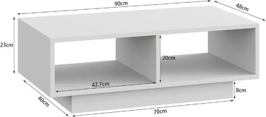 Білий журнальний столик, центральний/чайний столик для вітальні, сучасний та стильний прямокутний журнальний столик з 2 відкритими відділеннями, прямокутний бічний столик/столик до дивана, для спальні/офісу, 90x48x31 см, білий дерев&39яний композит
