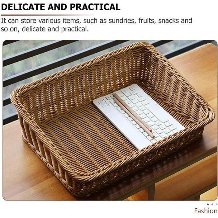 Плетений кошик для зберігання BESTonZON, квадратний, 40x30x12 см, кошик для фруктів, хлібниця, сервірувальний кошик, органайзер для робочого столу, багатофункціональна коробка для зберігання