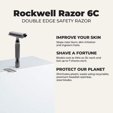 Безпечна бритва Rockwell Razors 6C із регульованим подвійним лезом із бронзи 5 лез шведської нержавіючої сталі