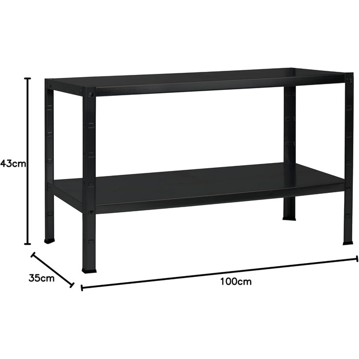Стелаж Schulte Regalwelt з 2 полицями PowerMAX, вантажопідйомність 65 кг, 43x100x35 см (ВxШxГ), чорне фактурне покриття, полиця для зберігання, полиця для майстерні, полиця для підвалу, полиця для гаража, металева полиця, чорне фактурне покриття, 43x100x3
