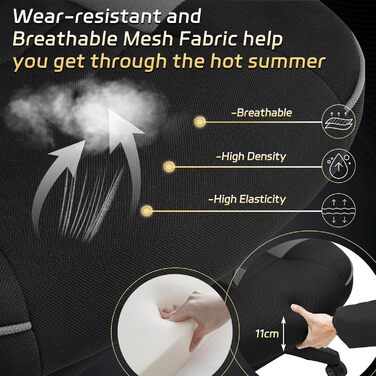 Ігрове крісло WOLTU, тканинне, прохолодне влітку, ергономічне, вантажопідйомність 150 кг, регульована спинка, ергономічна поперекова опора, підставка для ніг, офісне та ігрове крісло, чорнийсірий, еластична тканина