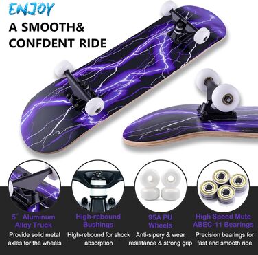 Скейтборд 31" Purple Classic 8-шаровий клен ABEC-11 95A – повний компліт для дівчат, дітей та початківців, фіолетовий