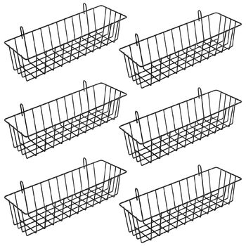 Набір із 6 підвісних дротяних кошиків, 31,5 x 10 x 7,5 см, чорні металеві кошики з гачками для настінних сіток, металеві кошики, дротяні кошики, поличні кошики для стіни