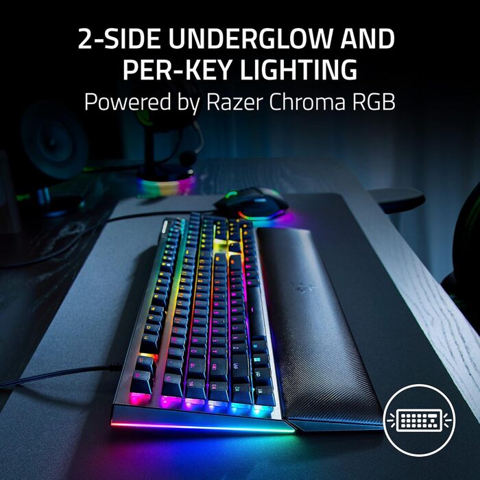 Механічна ігрова клавіатура з Razer Chroma RGB (механічні зелені перемикачі Razer, 6 виділених макроклавіш, накладки Doubleshot AB