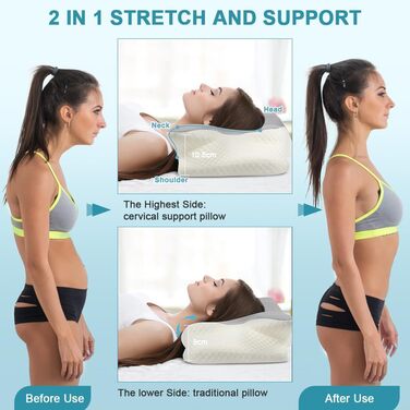 Подушка для шиї OSDUE, подушка з піни з ефектом пам&39яті, ергономічна подушка, подушка для сну на боці, спині та животі (сіра) світло-сіра