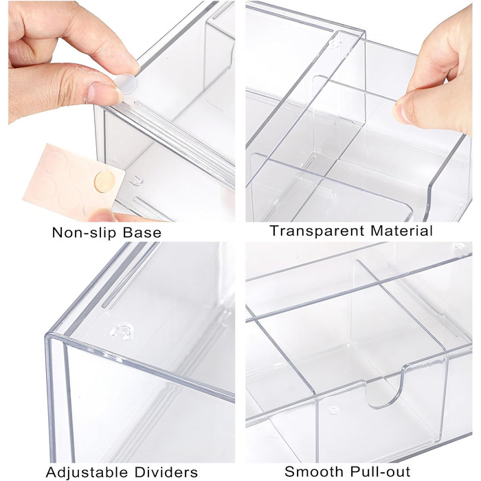 Акрилова коробка для зберігання з 3 шухляд, штабелюваний органайзер для косметики, прозора шухляда зі знімними роздільниками для ювелірних виробів, товарів для здоров&39я, кавових капсул, канцелярського приладдя