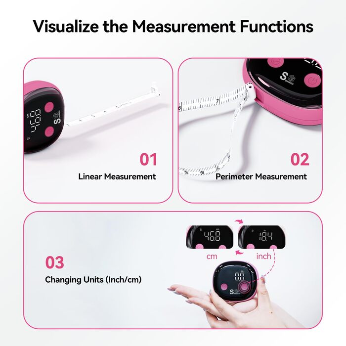Розумна рулетка Fitdays для вимірювання тіла, рулетка для вимірювання тіла, світлодіодний HD повноекранний моніторинг жиру в організмі, інструмент для фітнес-шейпінгу та схуднення, додаток Fitdays (рожевий)